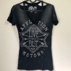 Women’s Affliction Cut-out Shoulder Tee